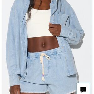 Spiritual Gangster Blue Button Down Beaudry Chambray Oversized Shirt Sz: XS NWT